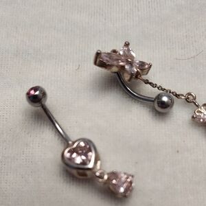 Elegant Pink Heart Belly Button Ring